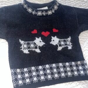 Vintage Jet Set Sweaters Girls Scottie Dog  Sweater Hearts Size 4 80's USA Made